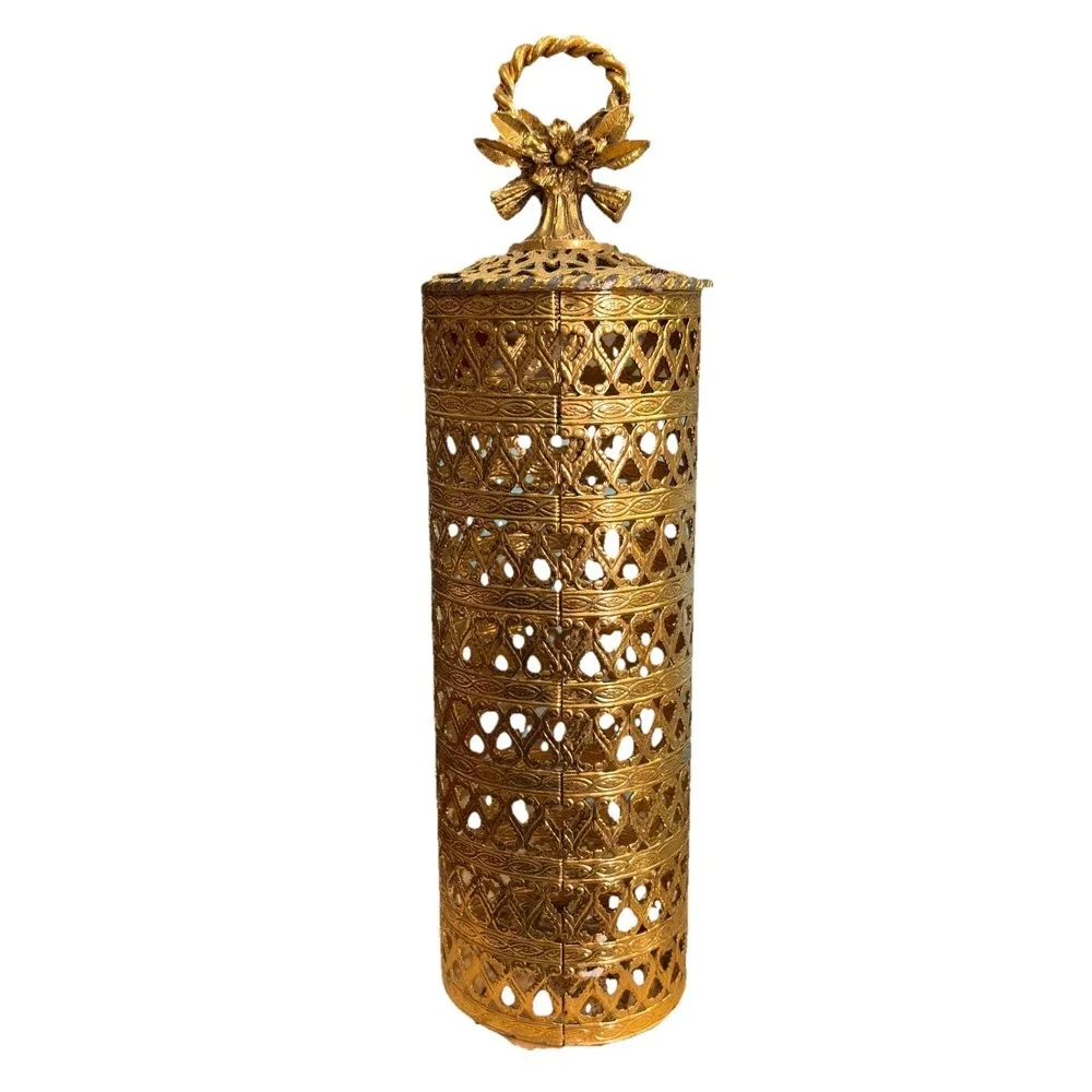 VTG Regency Gold Color Filigree Metal‎ Hairspray Cover Vanity Accessories Case